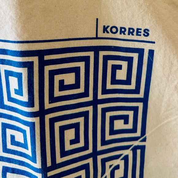 KORRES Cotton Canvas Blue Greek Key Pattern Book Bag Tote - Picture 8 of 10